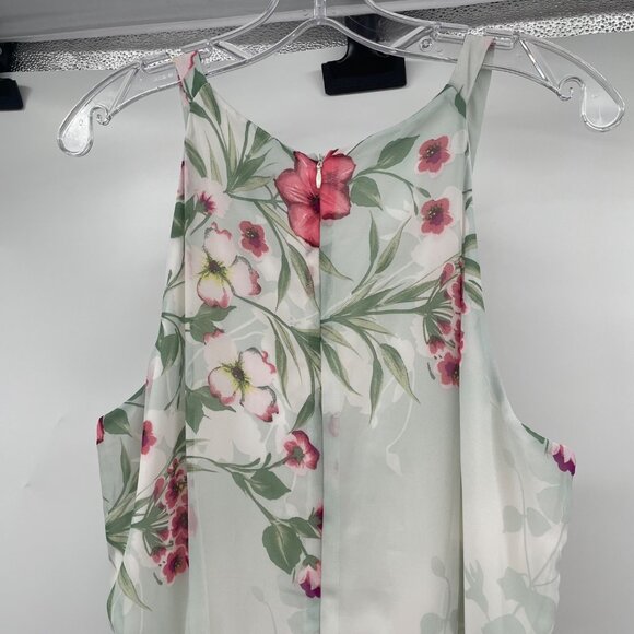 R&K Floral Maxi Dress Sleeveless Ruffle Green/Multi Size 16 Belted - Picture 6 of 9